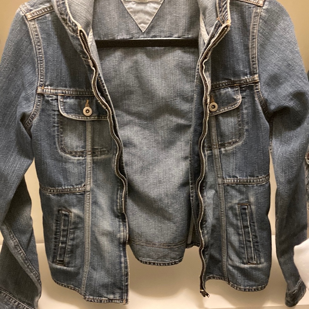 Hooded zip up jean jacket